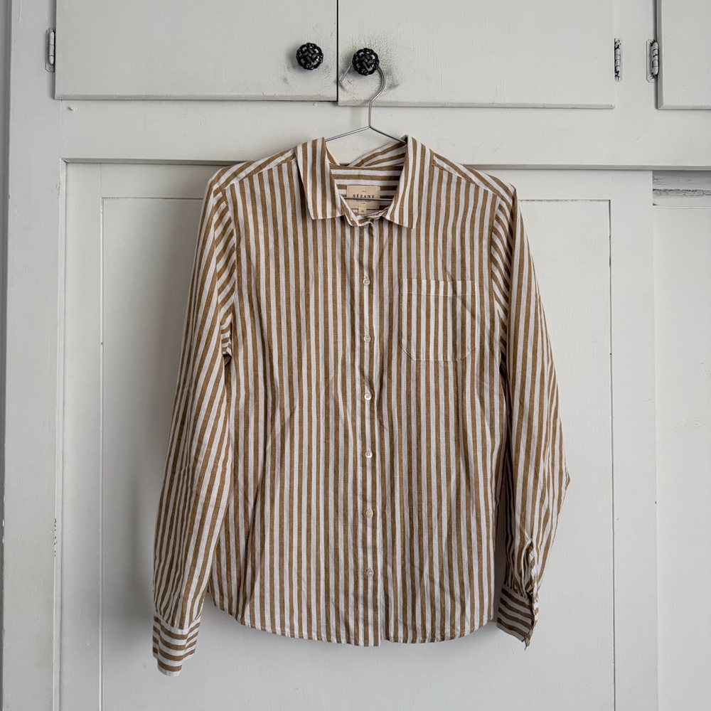 Sezane Tomboy Shirt - Ecru-Camel Stripes